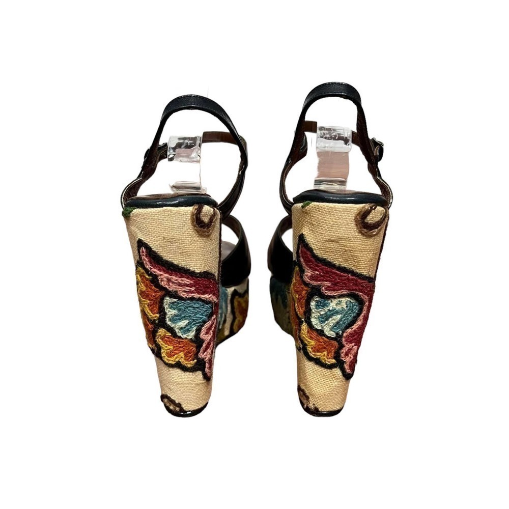 BONNIE smith for kimmel "The wonder wedge" vintage leather & floral needlework - Picture 5 of 10